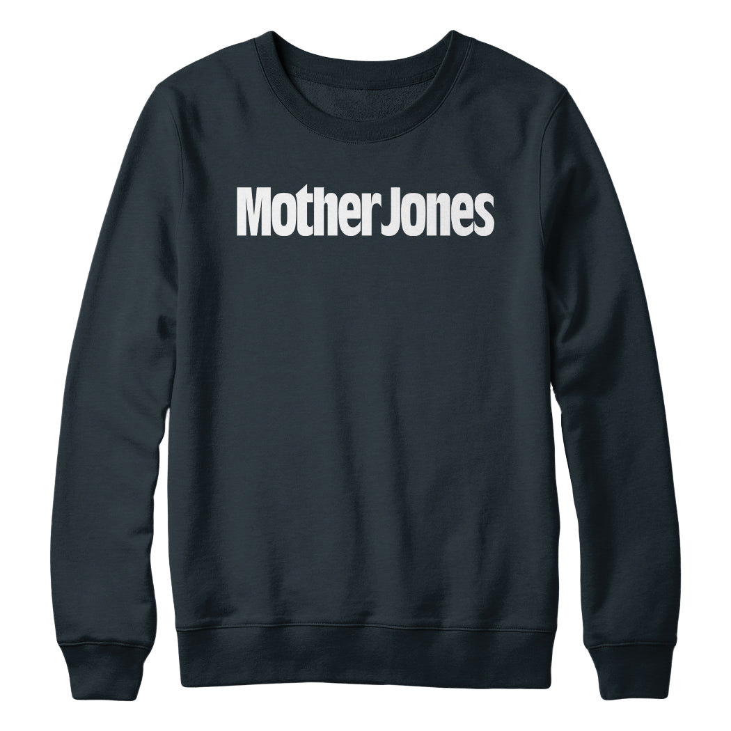 Mother Jones Logo (White) Crewneck - Navy
