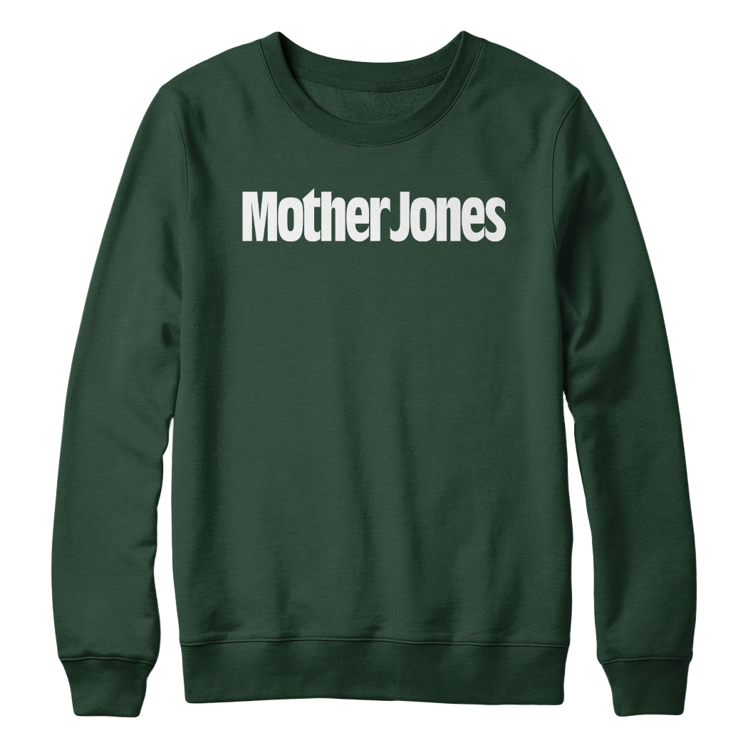 Mother Jones Logo (White) Crewneck - Forest Green