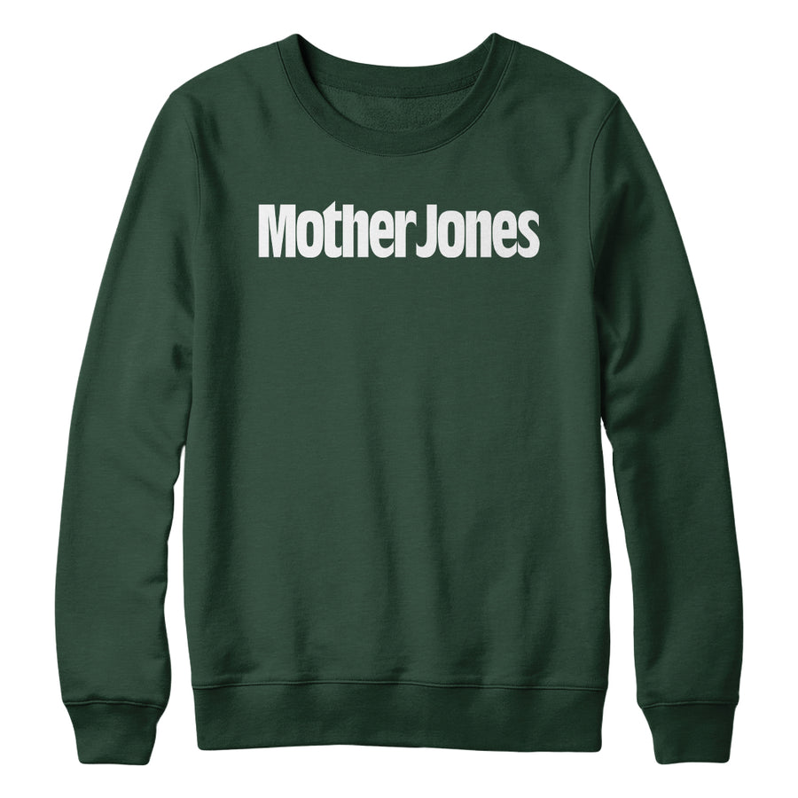 Mother Jones Logo (White) Crewneck - Forest Green